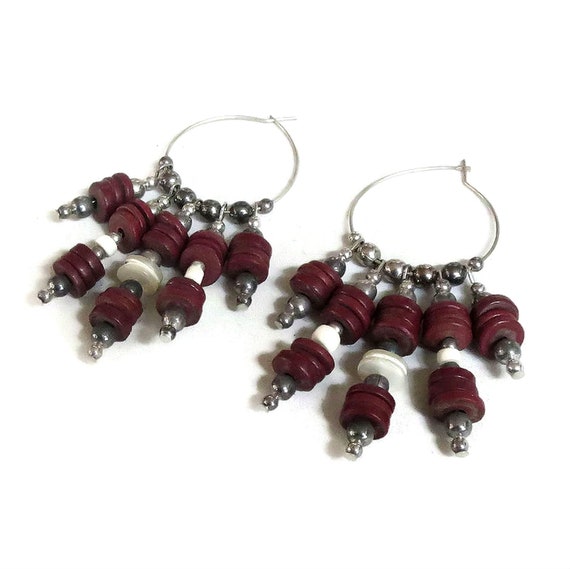 Red and Abalone Discs with Silver Tone Ball Beads… - image 3