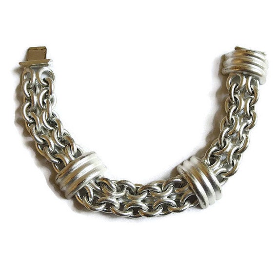 Modernist Matte Silver Tone Multi Chain Link Brace