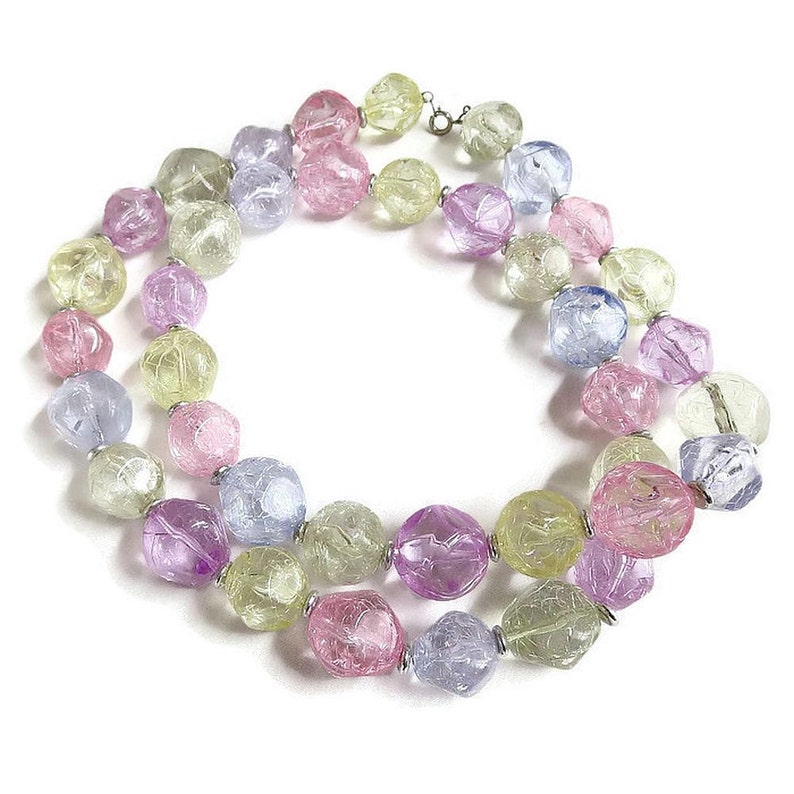 Pastel Crackle Lucite Bead Necklace Vintage Beaded Long Mod - Etsy