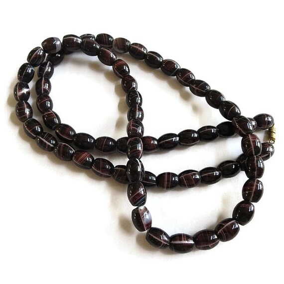 Chocolate Brown Banded Agate Necklace Vintage Lon… - image 3