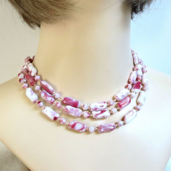 Japanese Handmade Lampwork Beads Necklace Pink an… - image 2