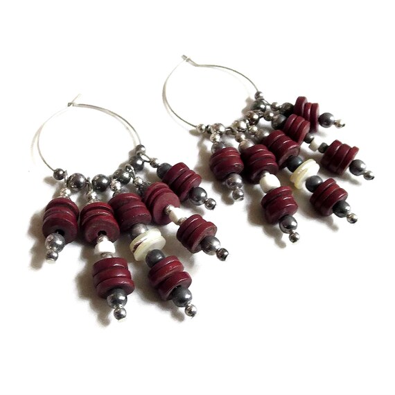 Red and Abalone Discs with Silver Tone Ball Beads… - image 2