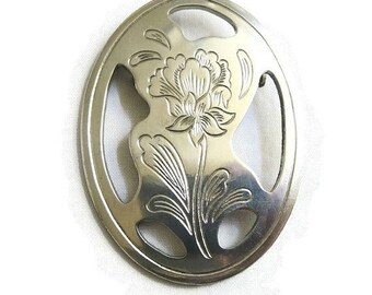 Signed Kirk Stieff Openwork Pewter Flower Brooch Vintage