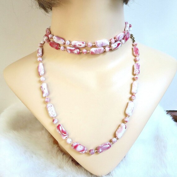 Japanese Handmade Lampwork Beads Necklace Pink an… - image 1