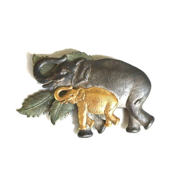 Grande Broche Éléphant Vintage - Or Et Argent, Effet Diamant - Modèle 553