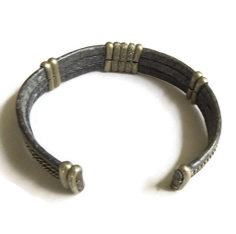 Pewter and Snake Skin Cuff Bracelet Vintage Ethnic Tribal image 5