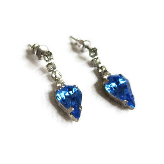 Sapphire Blue & Clear Rhinestone Dangle Earrings … - image 3