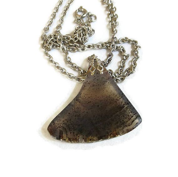 Moss Agate Drop Pendant Necklace Vintage Black & … - image 1