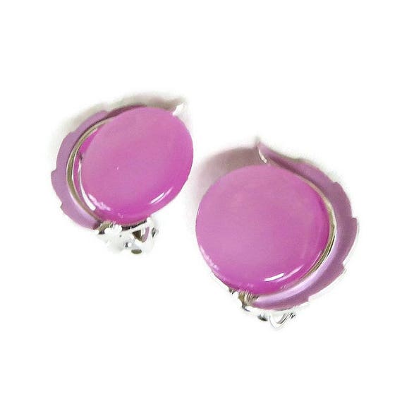 Signed Lisner Pink Enamel & Moonglow Earrings Vin… - image 4