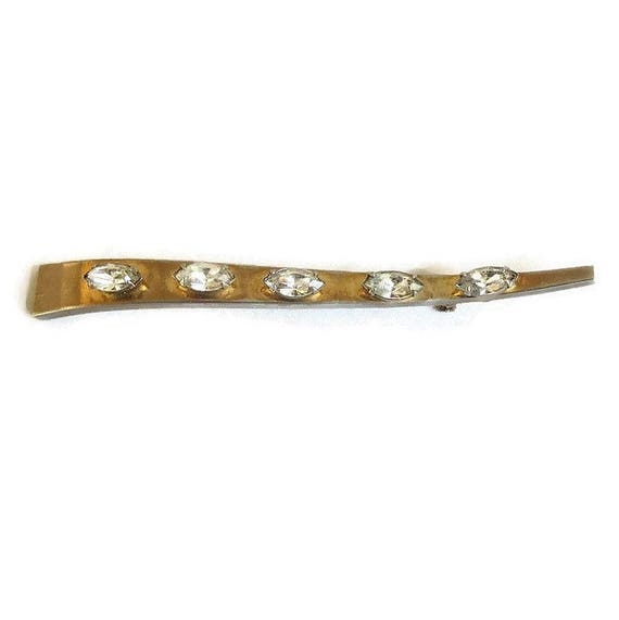 Art Deco Clear Rhinestones Long Curved Bar Brooch… - image 3