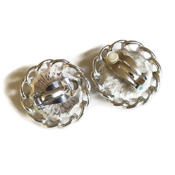 Large White Glass Pearl Button Earrings Encircled… - image 5