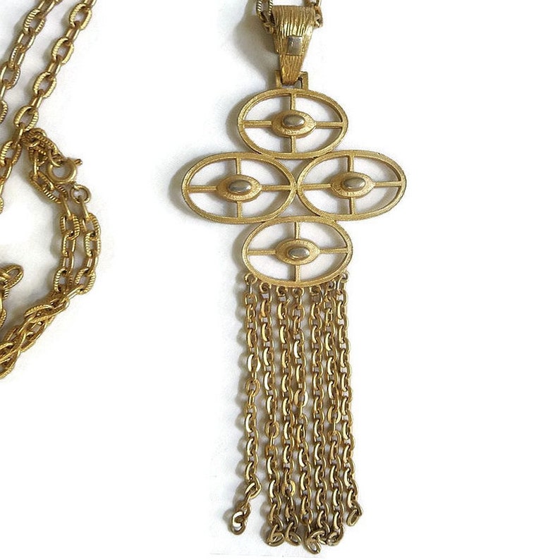 Large Modernist Tassel Pendant Necklace Vintage
