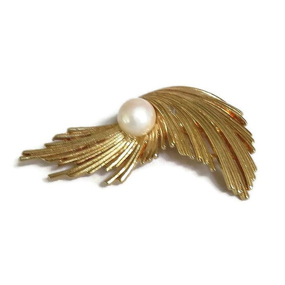 White Glass Pearl Swirling Atomic Comet Brooch Vi… - image 1