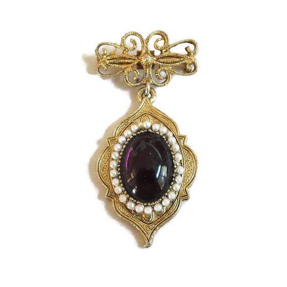 Victorian Style Deep Purple Glass Cabochon and Fa… - image 1