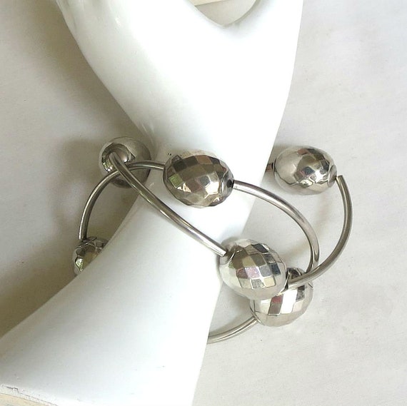 Faceted Silver Tone Metal Ball Beads Bracelets Vi… - image 5