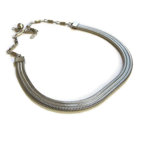 Woven Triple Box Chain Choker Necklace Vintage Si… - image 5