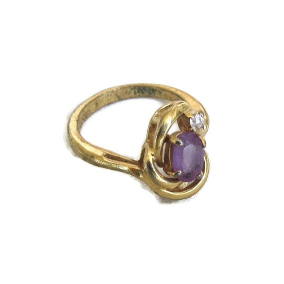Amethyst & Clear Rhinestone Swirl Ring Vintage Si… - image 2