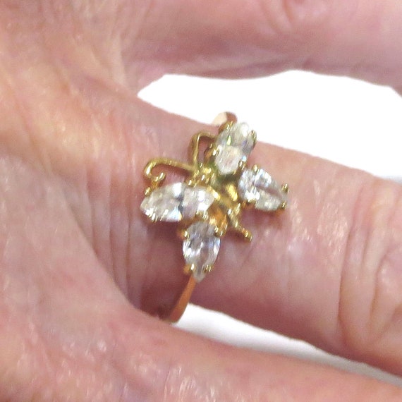 Clear Rhinestones Butterfly Ring Vintage Size 7 - image 1