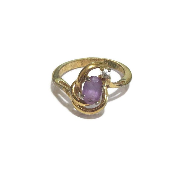 Amethyst & Clear Rhinestone Swirl Ring Vintage Si… - image 3