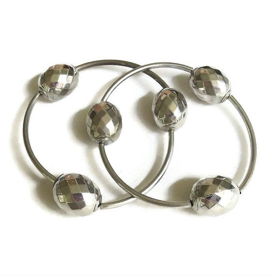Faceted Silver Tone Metal Ball Beads Bracelets Vi… - image 1
