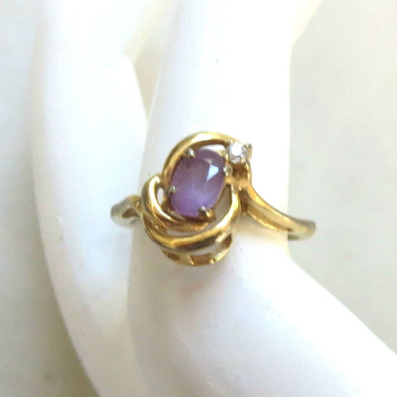 Amethyst & Clear Rhinestone Swirl Ring Vintage Si… - image 1