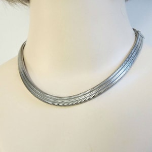 Woven Triple Box Chain Choker Necklace Vintage Signed Marvella image 1