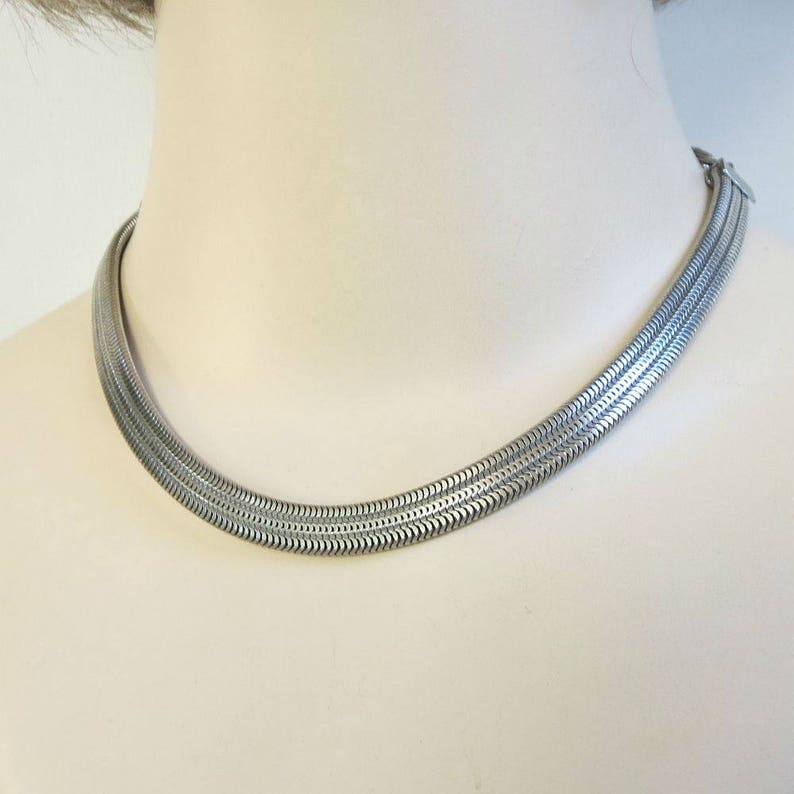 Woven Triple Box Chain Choker Necklace Vintage Signed Marvella image 1