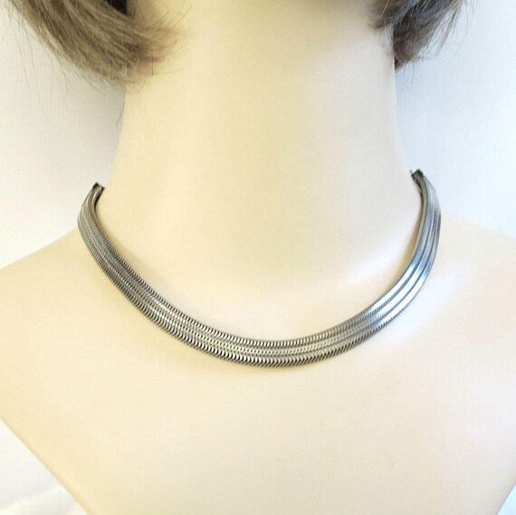 Woven Triple Box Chain Choker Necklace Vintage Si… - image 2