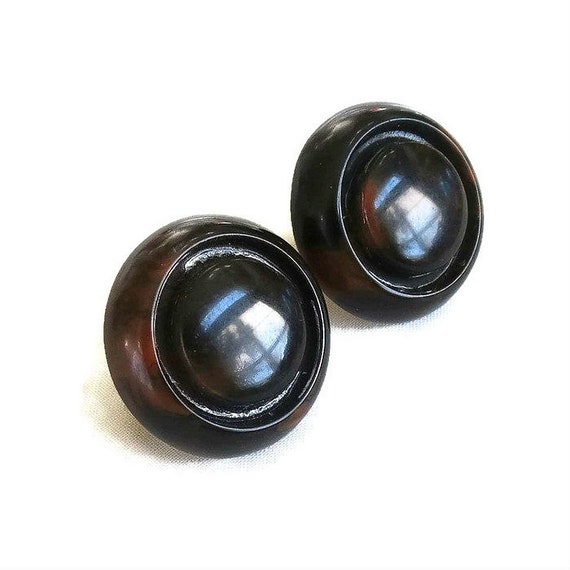 Brown & Butterscotch Swirl Lucite Button Earrings… - image 4