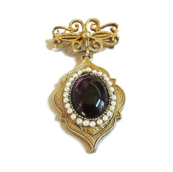 Victorian Style Deep Purple Glass Cabochon and Fa… - image 4