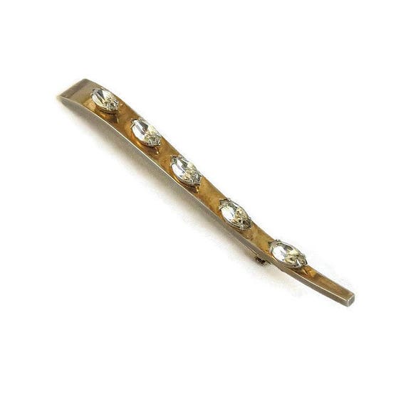 Art Deco Clear Rhinestones Long Curved Bar Brooch… - image 2