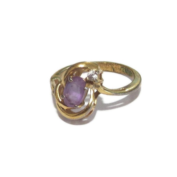 Amethyst & Clear Rhinestone Swirl Ring Vintage Si… - image 8