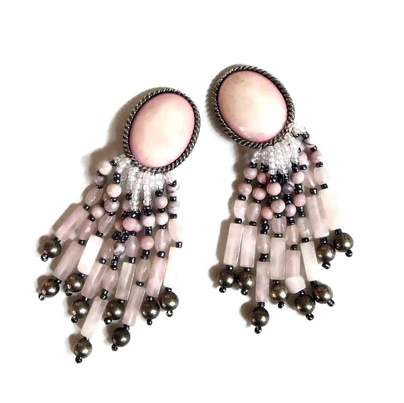 Pink Glass Cabochons and Dangle Rose Quartz Beads… - image 2
