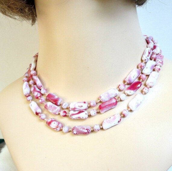 Japanese Handmade Lampwork Beads Necklace Pink an… - image 3