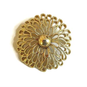 Trifari signed Domed Chrysanthemum Mum Flower Brooch Vintage Openwork
