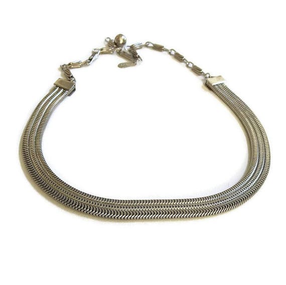 Woven Triple Box Chain Choker Necklace Vintage Si… - image 6