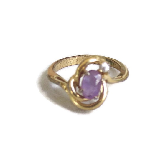 Amethyst & Clear Rhinestone Swirl Ring Vintage Si… - image 5