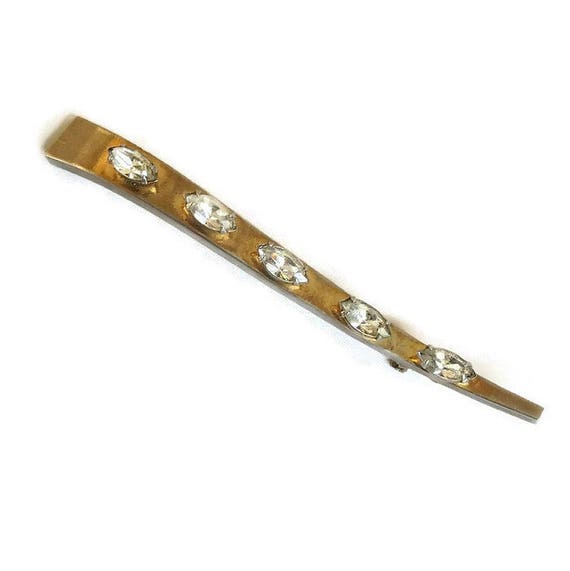 Art Deco Clear Rhinestones Long Curved Bar Brooch… - image 5