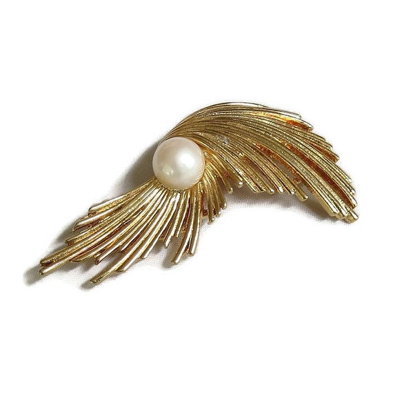 White Glass Pearl Swirling Atomic Comet Brooch Vi… - image 2