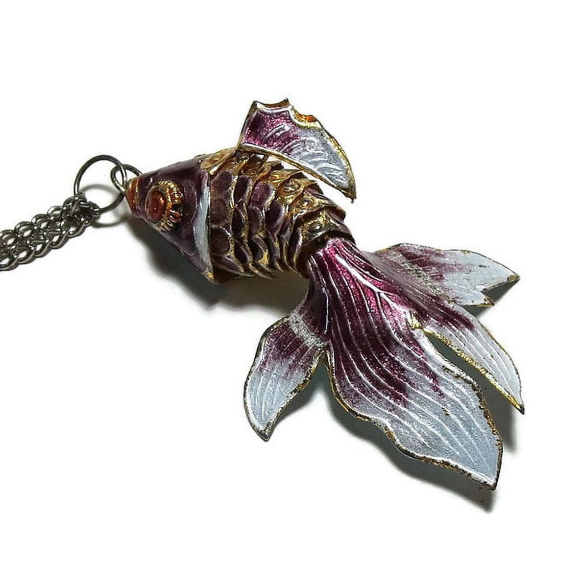 Vintage Enamel Articulated Asian Koi Fish Pendant Necklace Etsy
