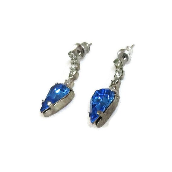 Sapphire Blue & Clear Rhinestone Dangle Earrings … - image 2