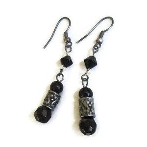 Black Crystals Dangle Earrings Vintage