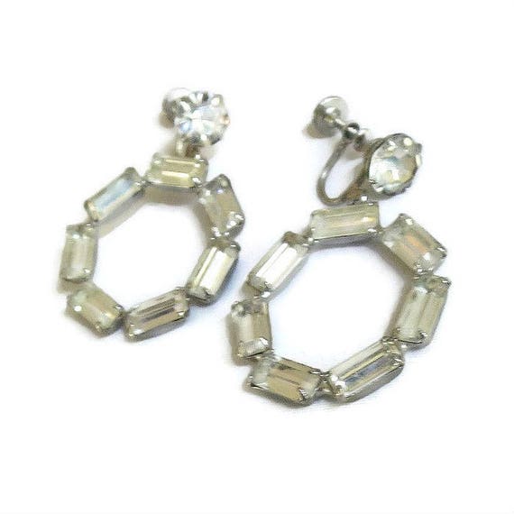 Clear Rhinestone Dangle Circle Earrings Vintage M… - image 3