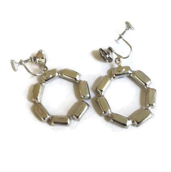 Clear Rhinestone Dangle Circle Earrings Vintage M… - image 5