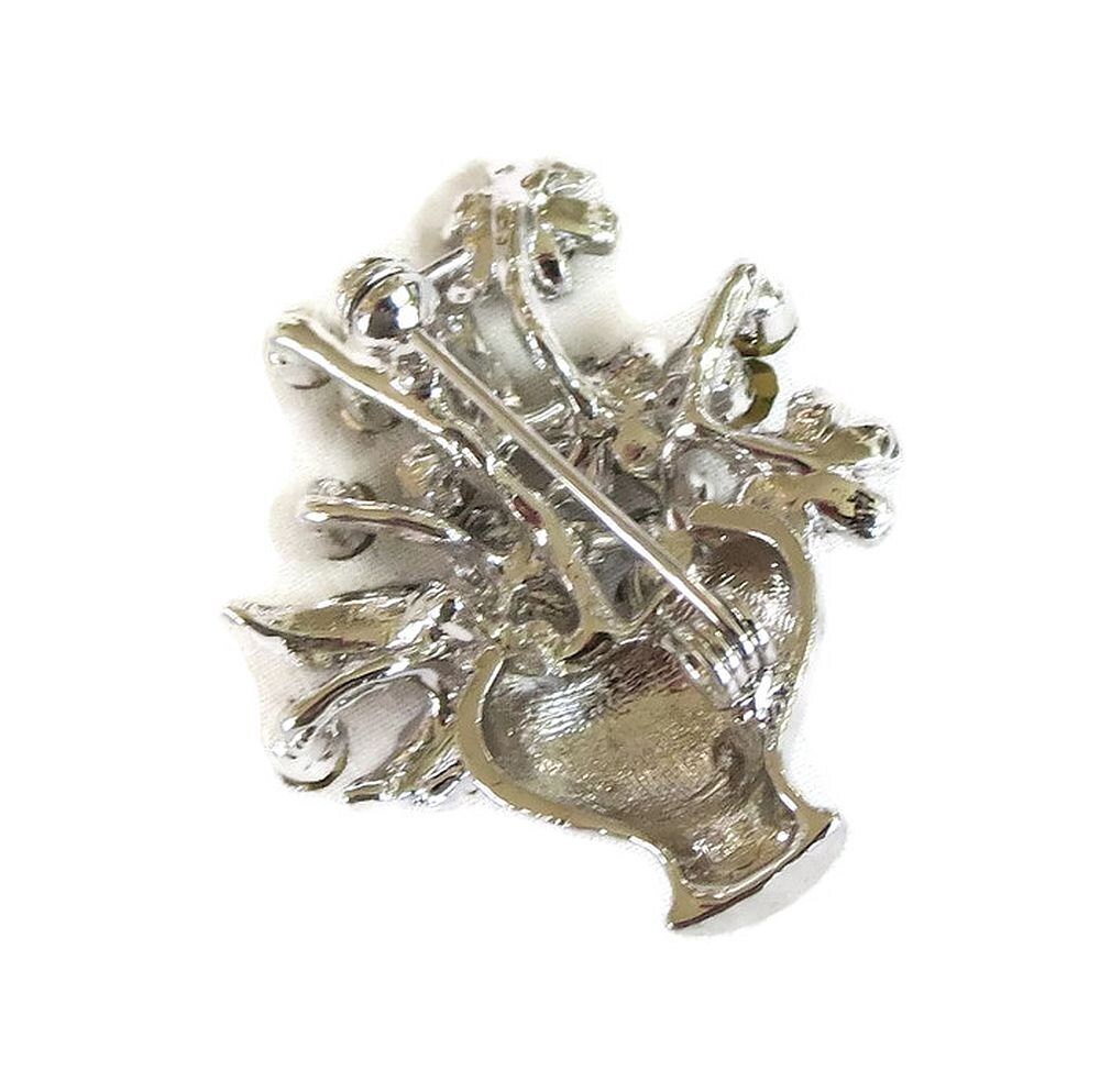 Green Rhinestone Flower Bouquet Brooch Vintage in Silver Tone Etsy