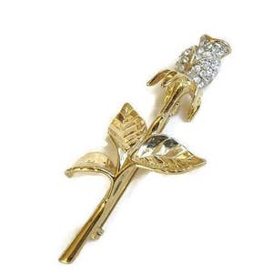 Clear Pave Rhinestones Rose Bud Flower Brooch Vintage