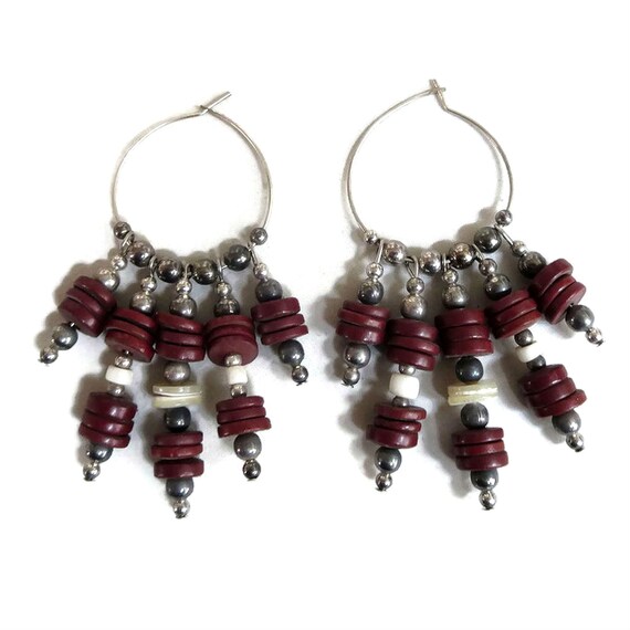 Red and Abalone Discs with Silver Tone Ball Beads… - image 6