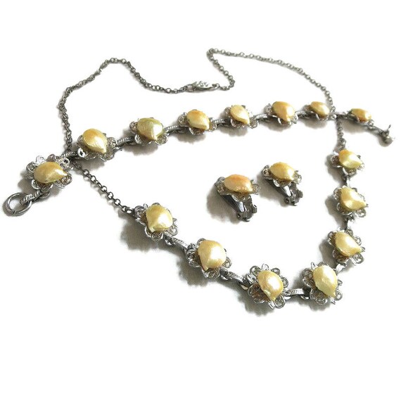 Silver Tone Filigree Necklace, Bracelet and Earri… - image 2