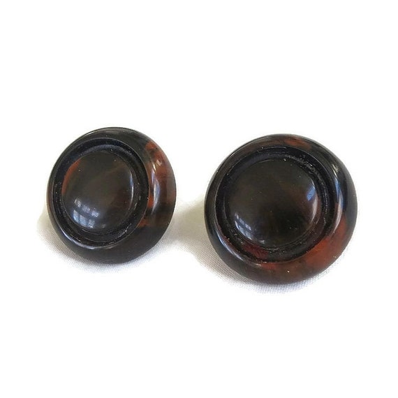 Brown & Butterscotch Swirl Lucite Button Earrings… - image 1