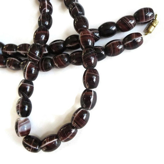 Chocolate Brown Banded Agate Necklace Vintage Lon… - image 5